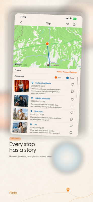 Pinlo trip journey view